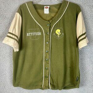Vintage Looney Tunes Baseball Jersey 2002 Top Women's Size L Tweety Embroidered